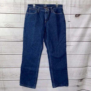 Cabela's Flannel Lined Jeans Women 32x30 Blue Plaid Warm Straight Leg Denim